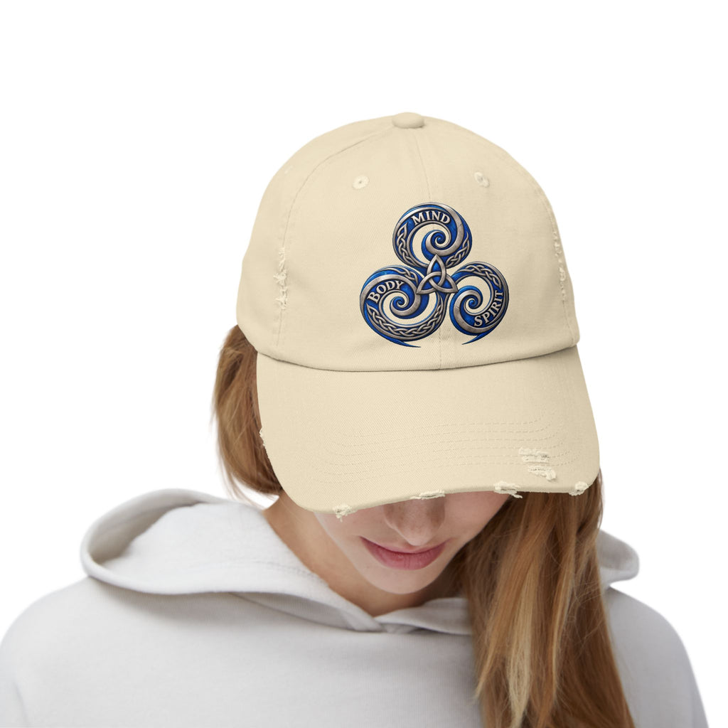 Distressed Triskelion Cap - Mind Body Spirit Embroidered Baseball Hat