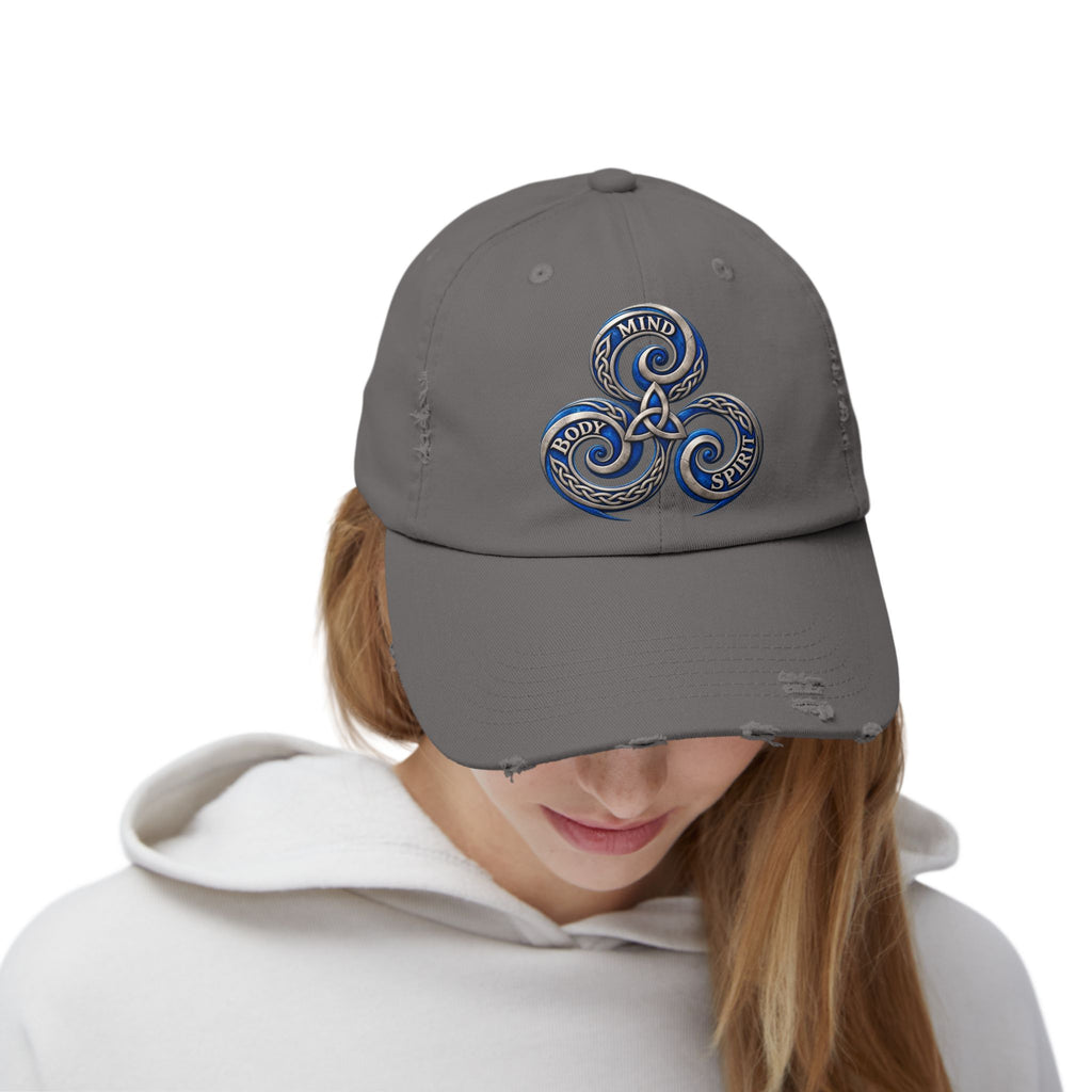 Distressed Triskelion Cap - Mind Body Spirit Embroidered Baseball Hat