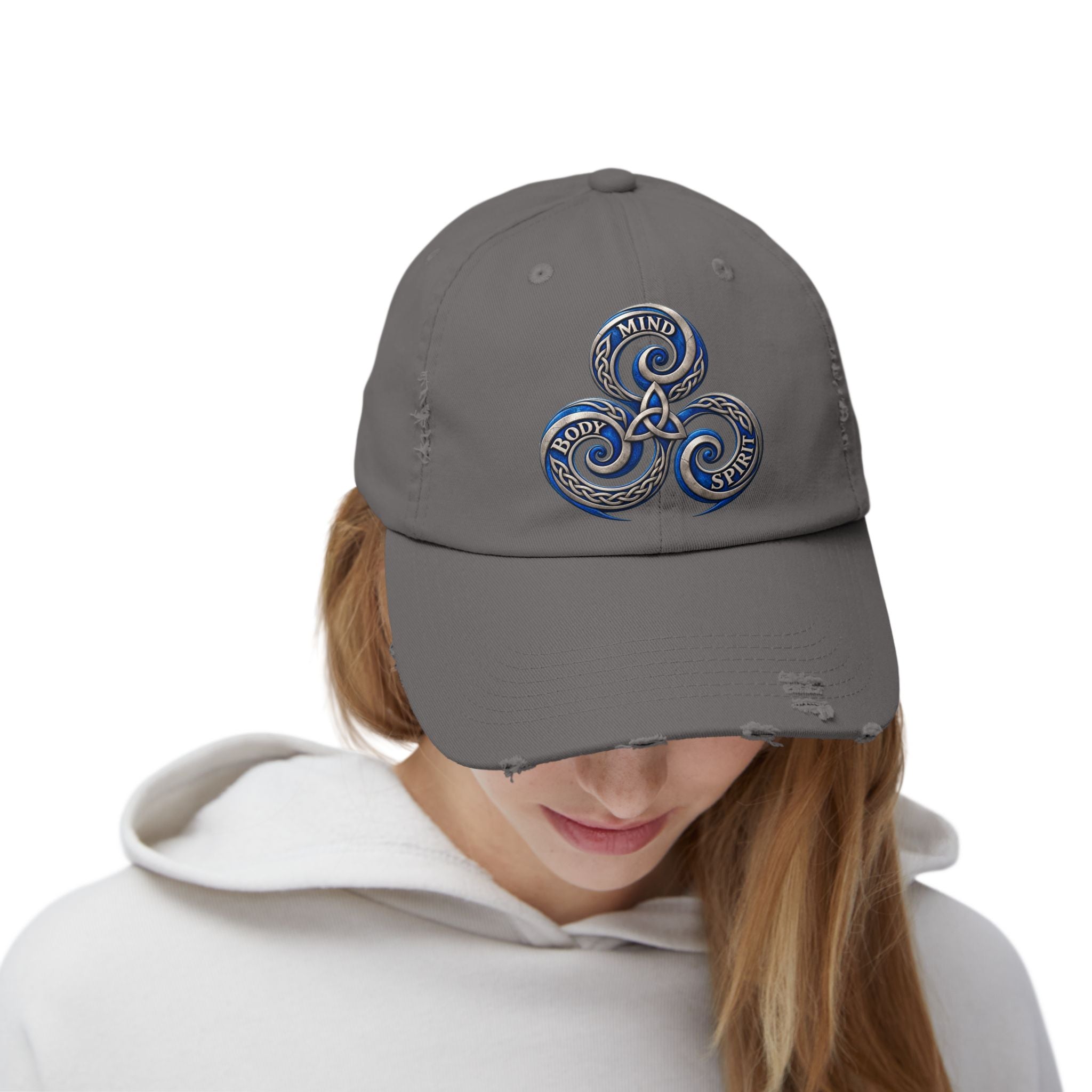 Distressed Triskelion Cap - Mind Body Spirit Embroidered Baseball Hat