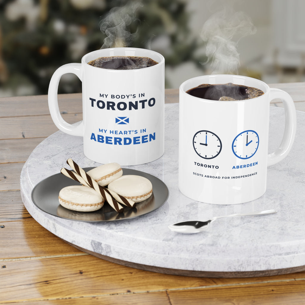 "My Body's in Toronto, My Heart's in Aberdeen" Mug (Asia & Middle East Shipping) | Scottish Expat Time-Zone Gift