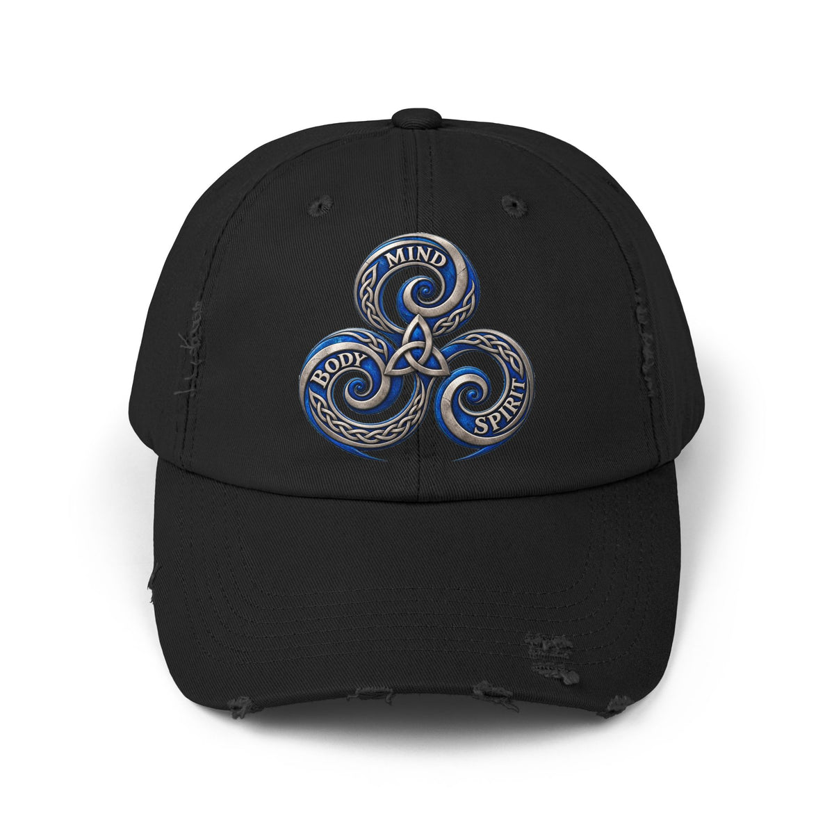 Distressed Triskelion Cap - Mind Body Spirit Embroidered Baseball Hat