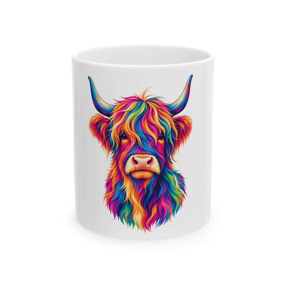 Colorful Highland Cow Ceramic Mug — (11oz & 15oz)