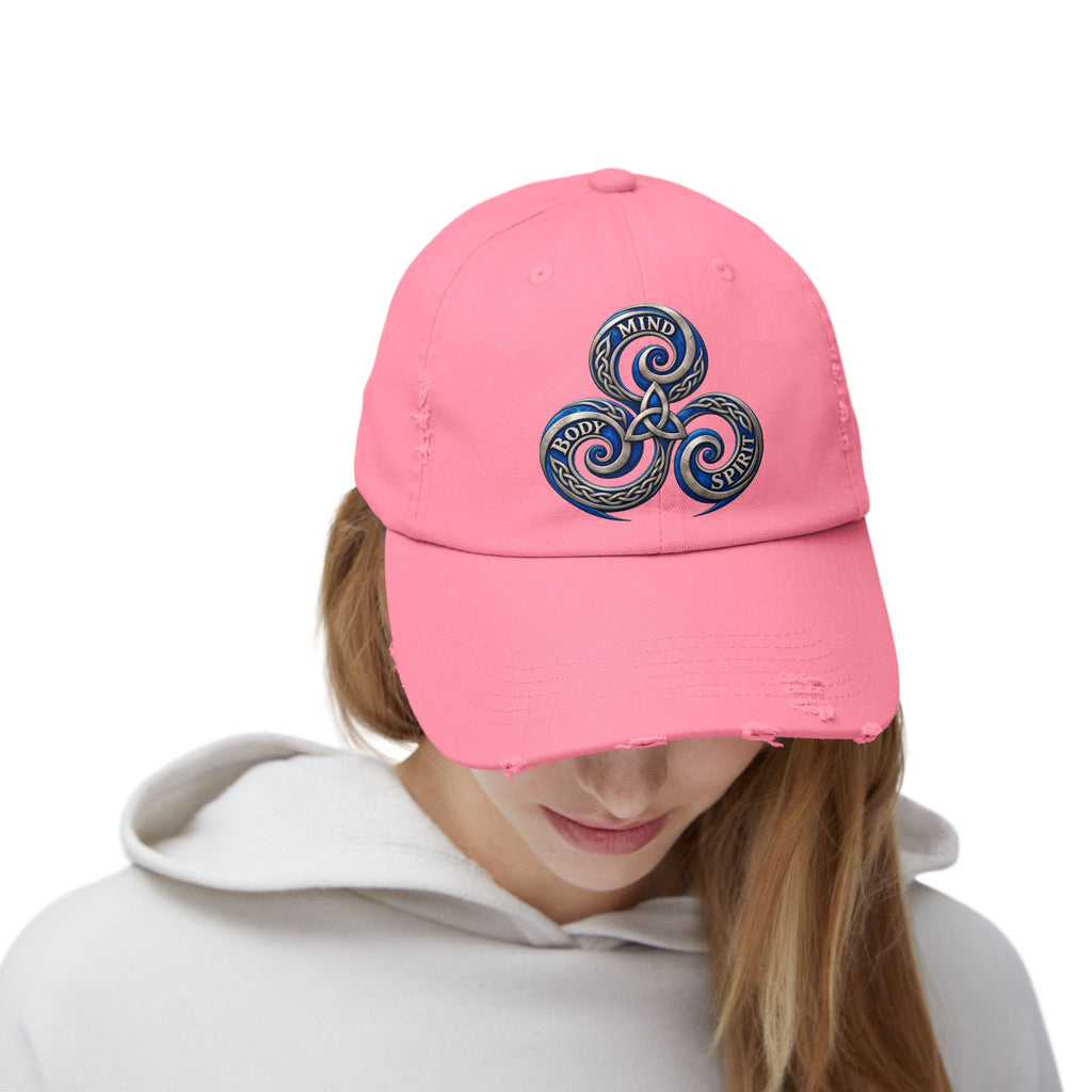 Distressed Triskelion Cap - Mind Body Spirit Embroidered Baseball Hat