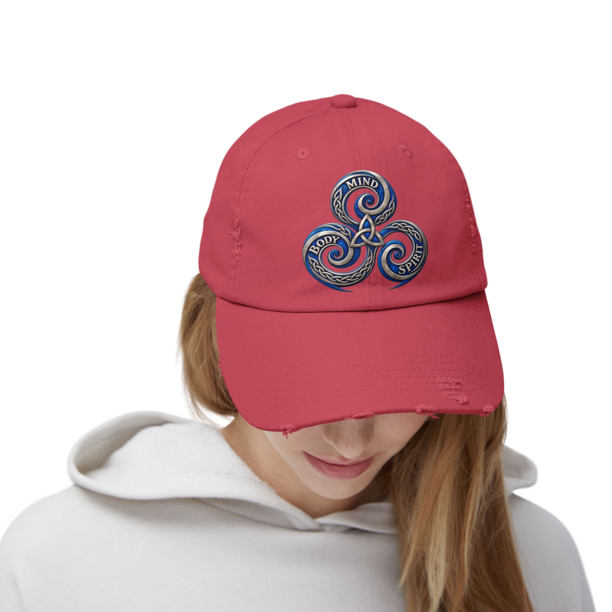 Distressed Triskelion Cap - Mind Body Spirit Embroidered Baseball Hat