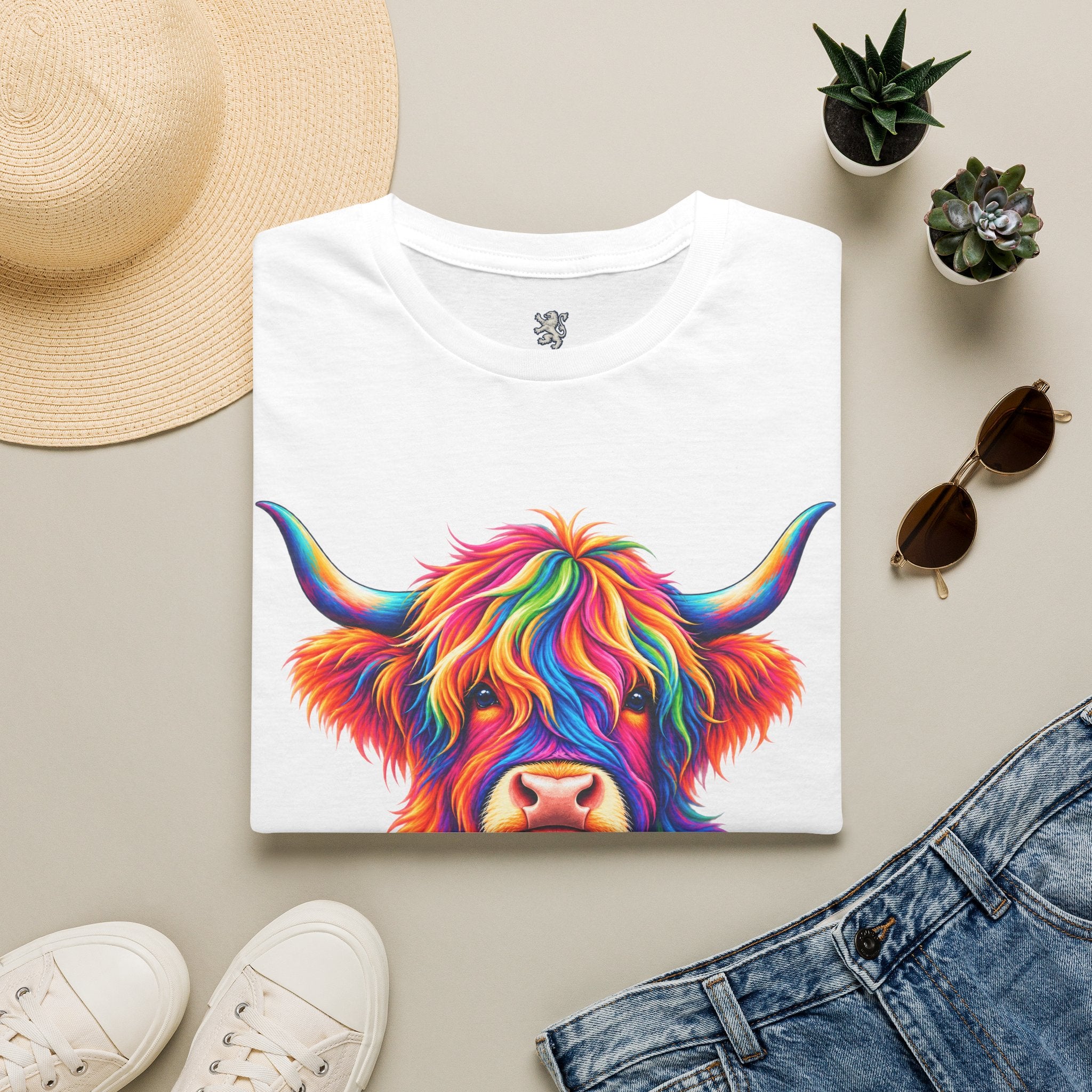 Colorful Highland Cow T-Shirt — Rainbow