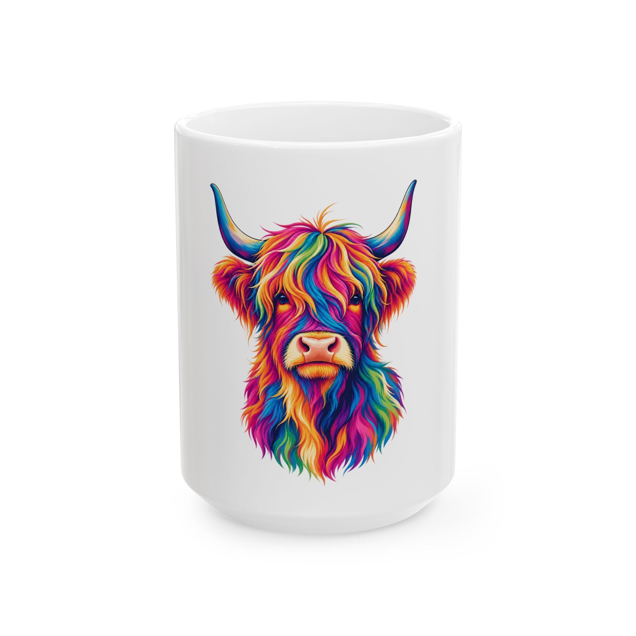 Colorful Highland Cow Ceramic Mug — (11oz & 15oz)