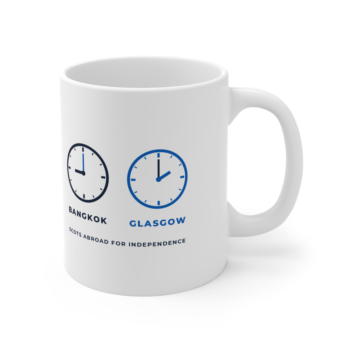 "My Body's in Bangkok, My Heart's in Glasgow" Mug (Asia & Middle East Shipping) | Scottish Expat Time-Zone Gift