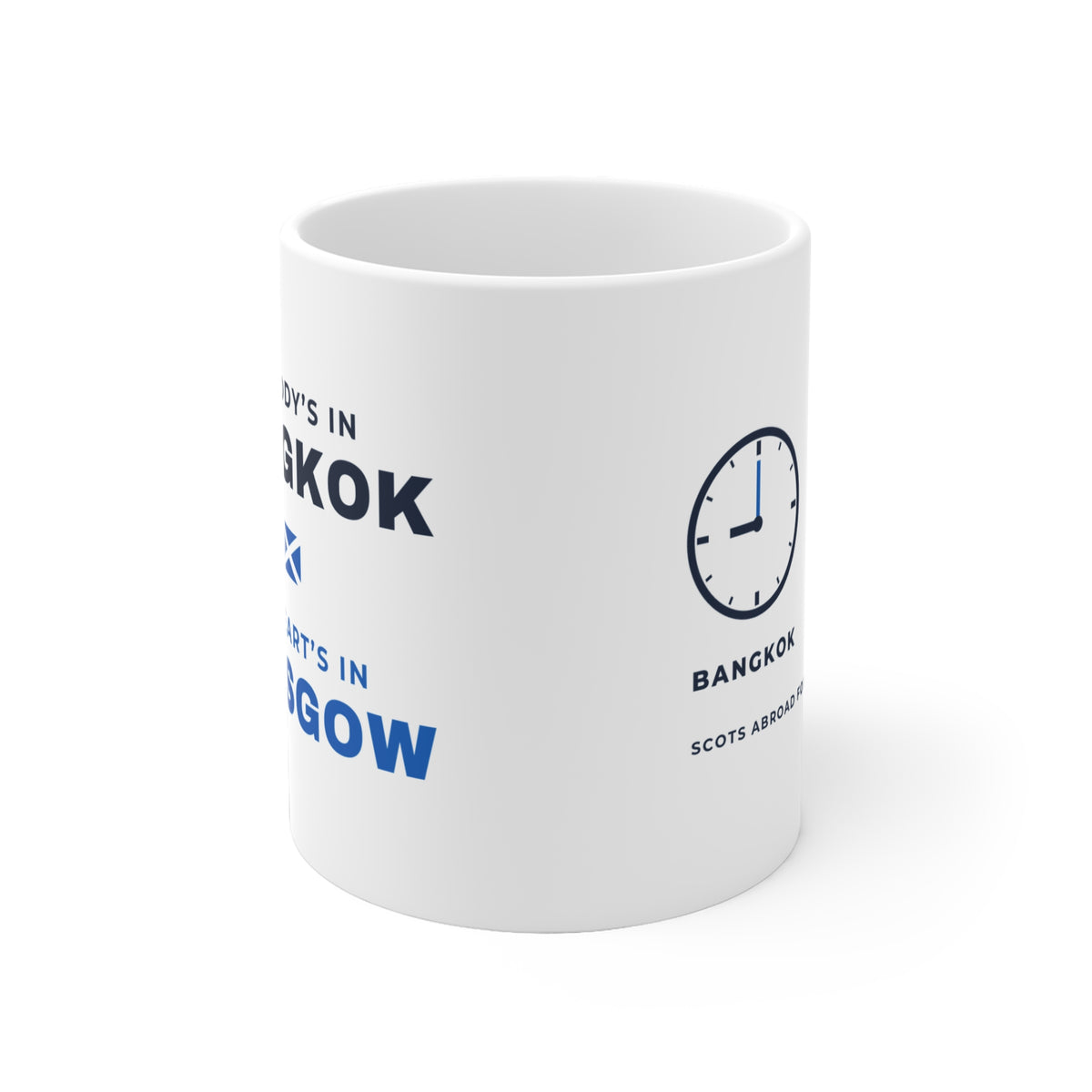 "My Body's in Bangkok, My Heart's in Glasgow" Mug (EU Shipping) | Scottish Expat Time-Zone Gift