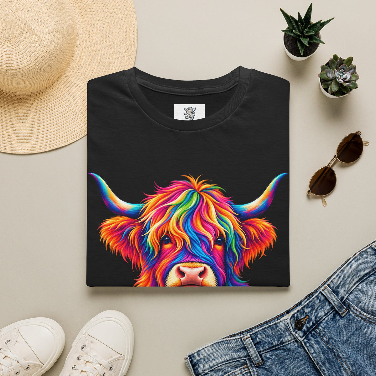 Colorful Highland Cow T-Shirt — Rainbow