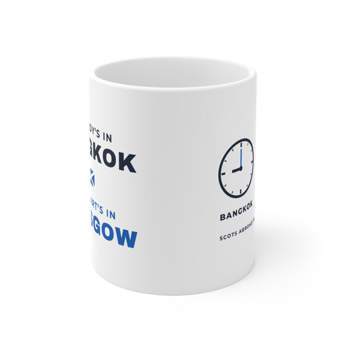 "My Body's in Bangkok, My Heart's in Glasgow" Mug (Asia & Middle East Shipping) | Scottish Expat Time-Zone Gift