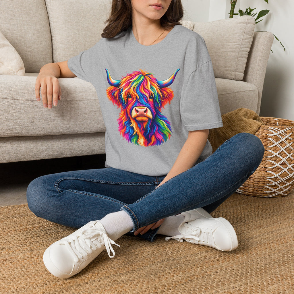 Colorful Highland Cow T-Shirt — Rainbow