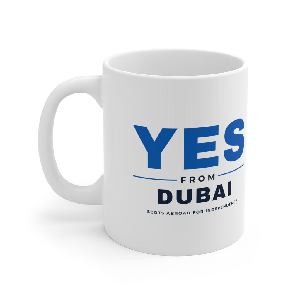 "Yes from Dubai" Scottish Independence Mug (Asia & Middle East Shipping) | 11oz Scots in the UAE Gift