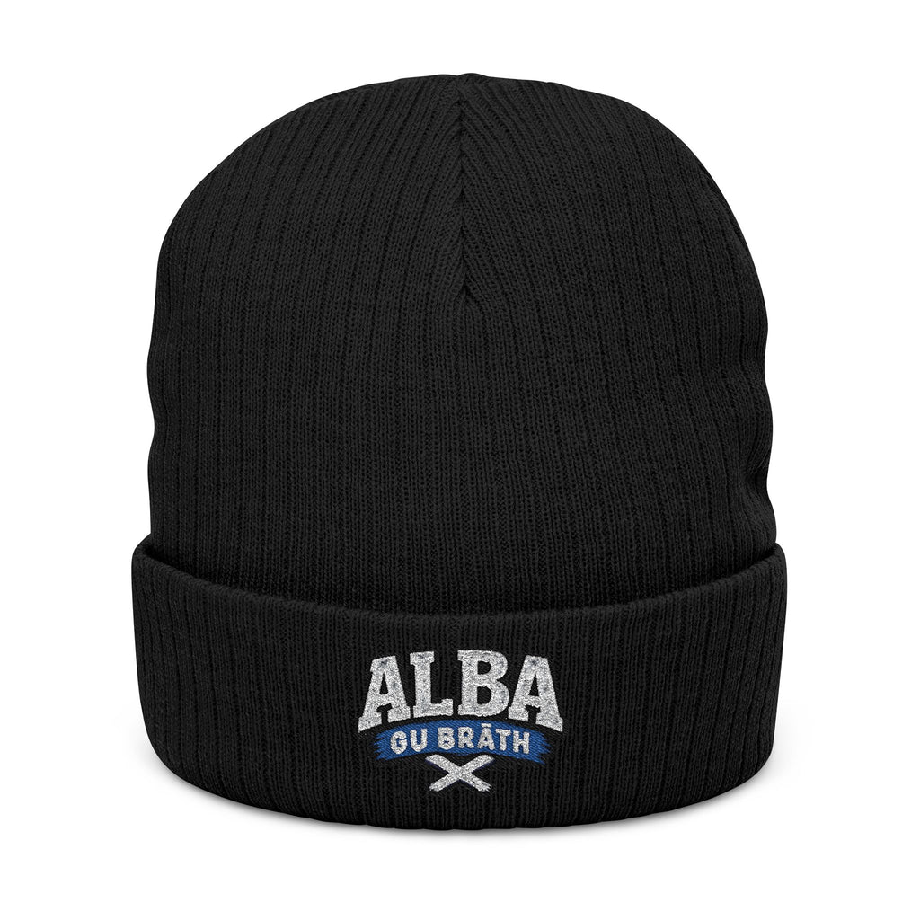 Embroidered Ribbed Beanie - "ALBA Gu Bràth" Celtic Knit Hat