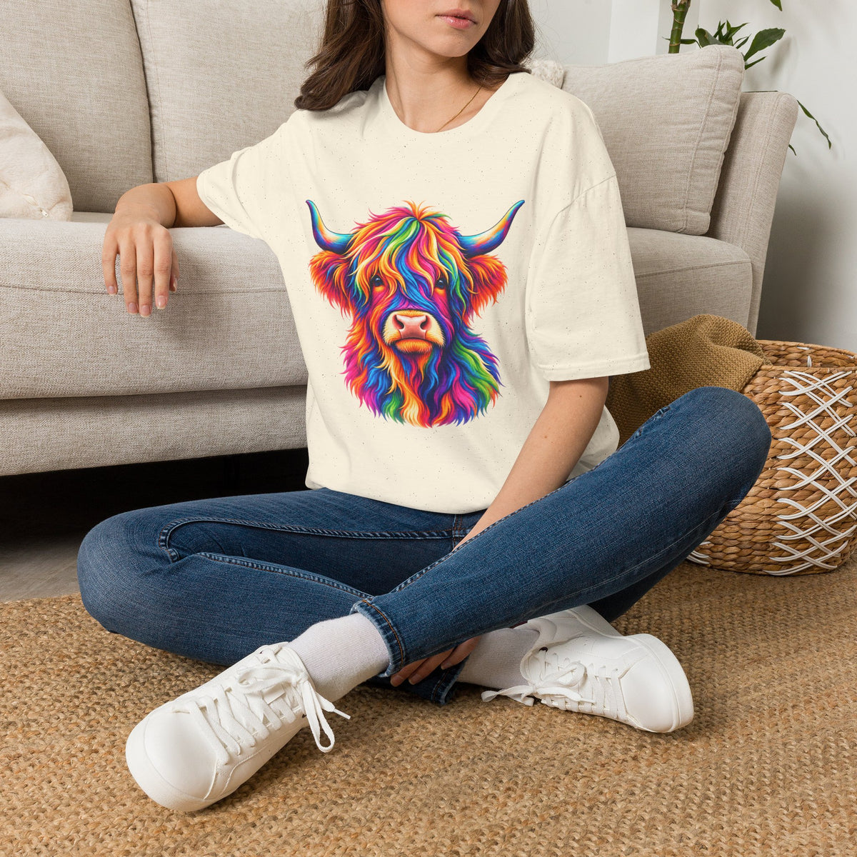Colorful Highland Cow T-Shirt — Rainbow