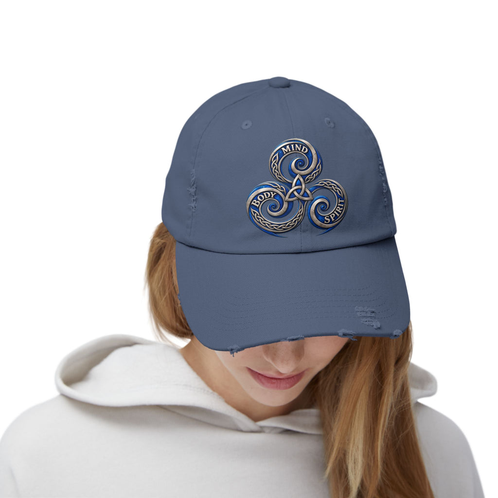 Distressed Triskelion Cap - Mind Body Spirit Embroidered Baseball Hat