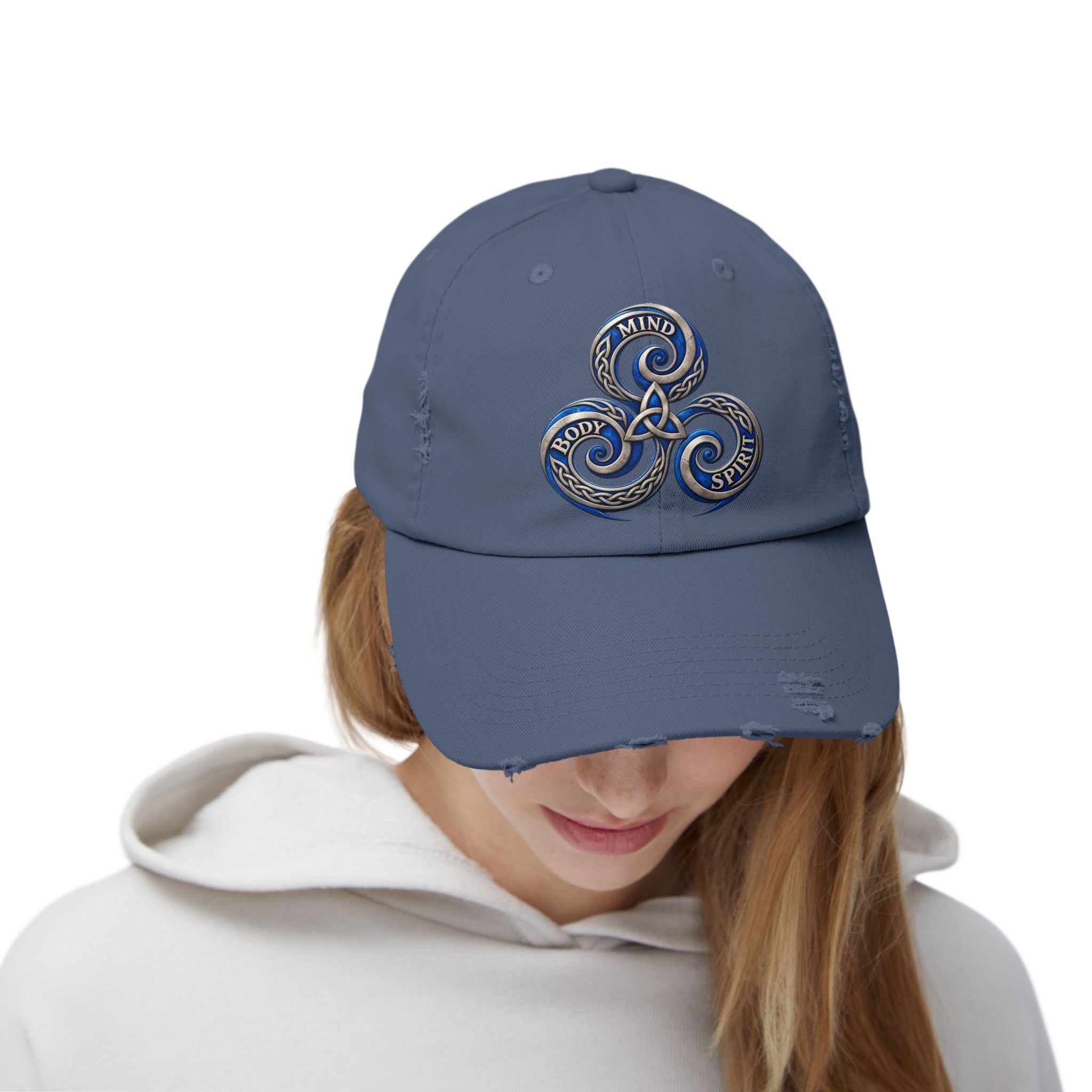 Distressed Triskelion Cap - Mind Body Spirit Embroidered Baseball Hat