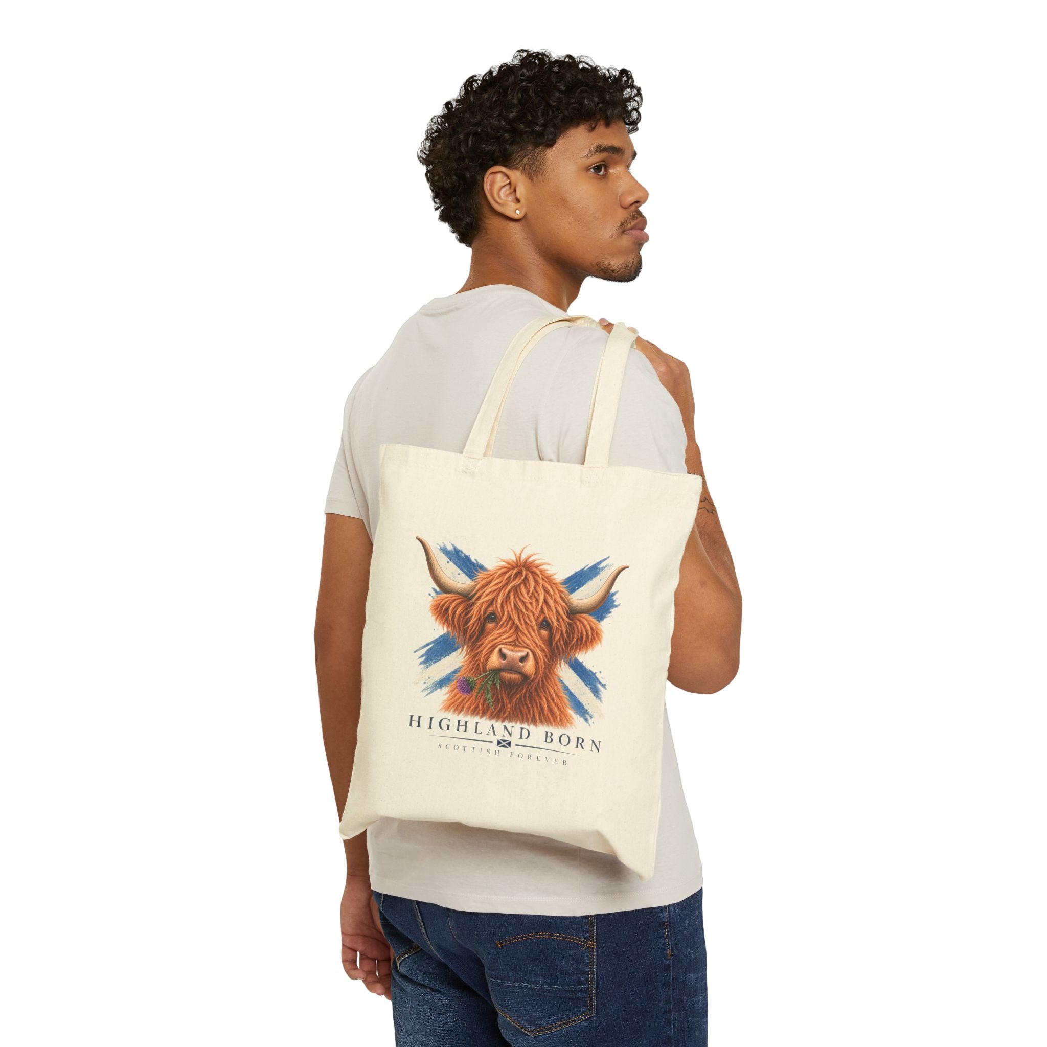 Highland Born Tote Bag – Scottish Highland Cow Canvas