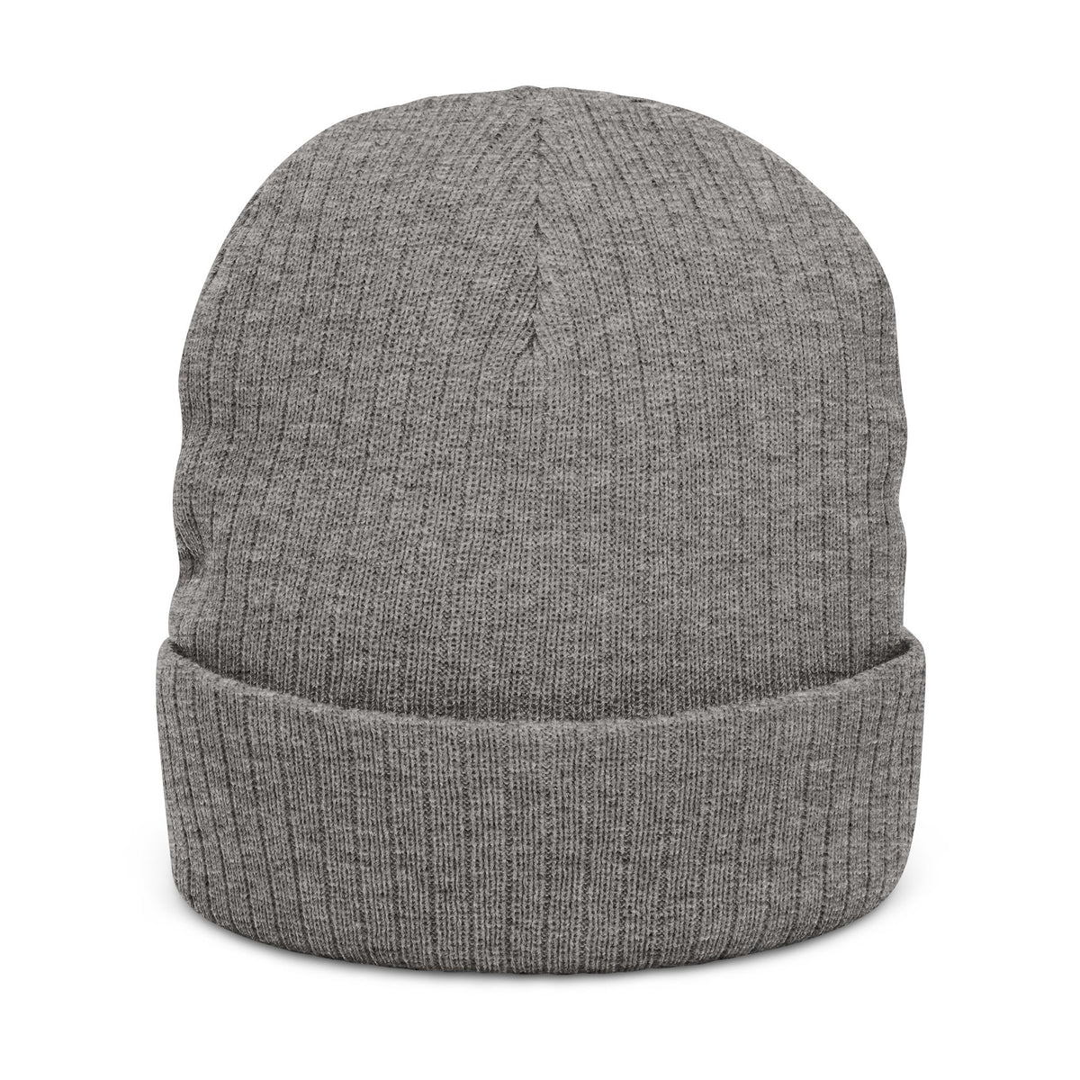 Embroidered Triskelion Ribbed Beanie — Celtic Spiral Knit Hat