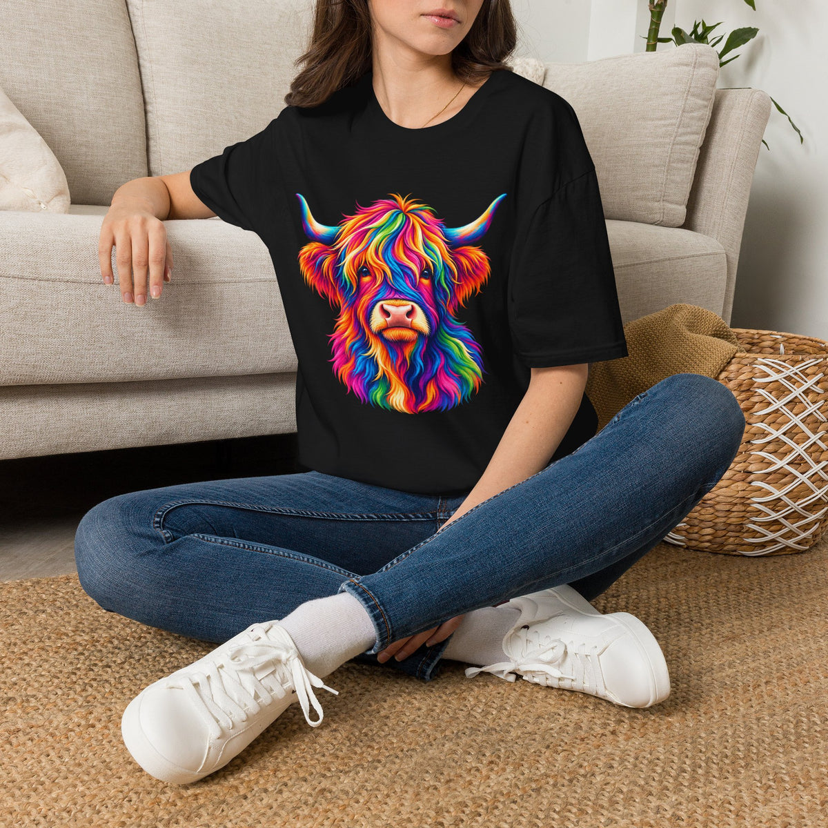 Colorful Highland Cow T-Shirt — Rainbow