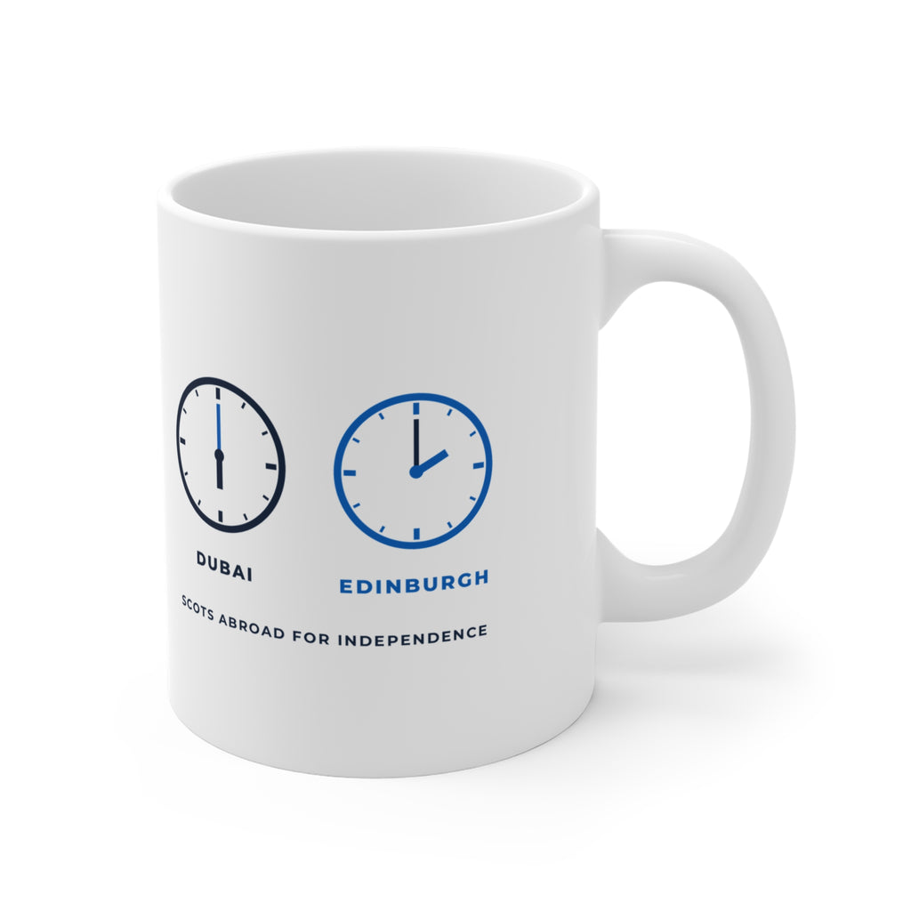 "My Body's in Dubai, My Heart's in Edinburgh" Mug (Asia & Middle East Shipping) | Scottish Expat Time-Zone Gift
